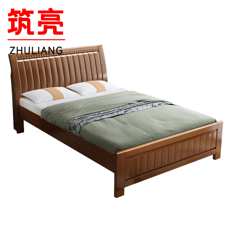 筑亮 实木床 1.5m胡桃色+床垫 套高清大图