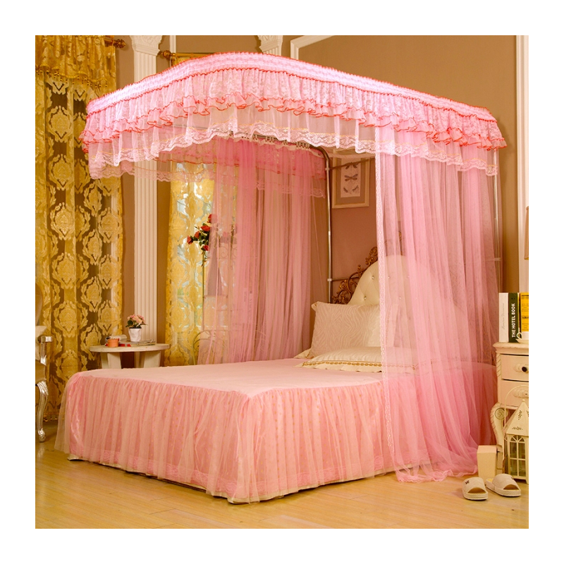 u型导轨蚊帐豪华拉幕15米18米双人家用三开门加密加厚公主风