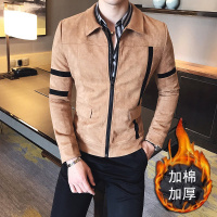 2018秋冬新品加棉加厚翻领短款鹿皮绒男士修身夹克男装外套青年潮