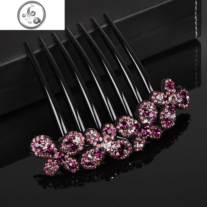 日韩发饰韩国蝴蝶水钻发梳气质盘发七齿成人插梳镶钻发卡发叉头饰 JiMi图片