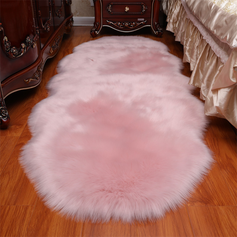美帮汇北欧仿羊毛长毛绒床边毯网红沙发垫飘窗椅子垫ins装饰 粉红色 70*110cm一头圆