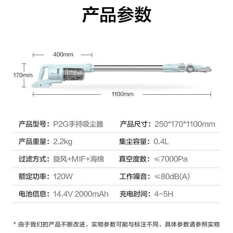 美的 吸尘器 P2G 家用车载大吸力立式 持久续航 无线无绳 一机多用 淡雅绿 单位:台高清大图