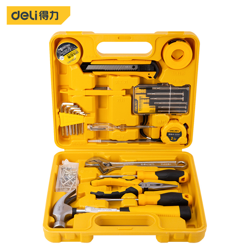 得力(deli) 家用多功能五金工具箱 DL1028J 工具套装28件