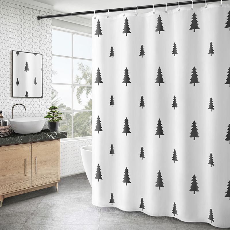 北欧ins浴室浴帘洗澡间闪电客布免打孔卫生间帘子套装淋浴挡水拉帘