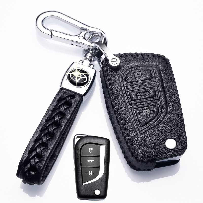 【补贴10%】2021款雷凌钥匙套18款雷凌真皮钥匙包17款汽车专用锁匙扣广汽雷凌汽车钥匙包 丰田C款黑色+绳扣（插入式启动三键）