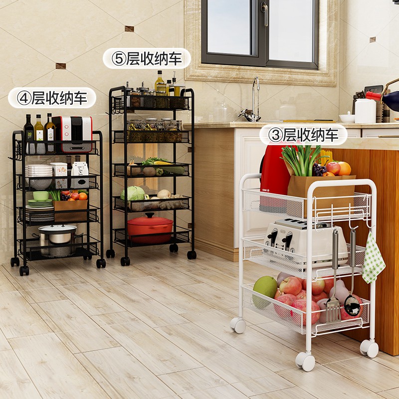 厨房置物架可移动卧室带轮收纳架子落地多层小推车零食架家用储物收纳层架 三维工匠高清大图