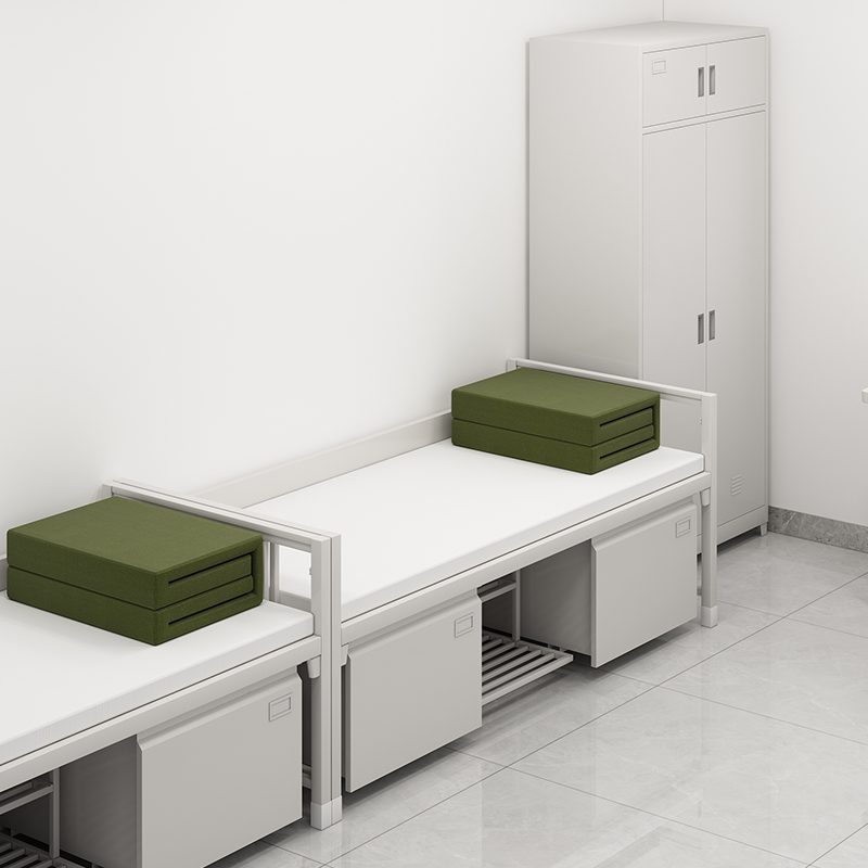 富路达钢制单人宿舍铁架床班用内务单层床士兵军营单人床带鞋柜高清大图