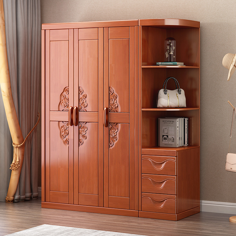 兰秀家居 中式实木衣柜对开门推拉六门大容量衣柜卧室经济橡胶木大