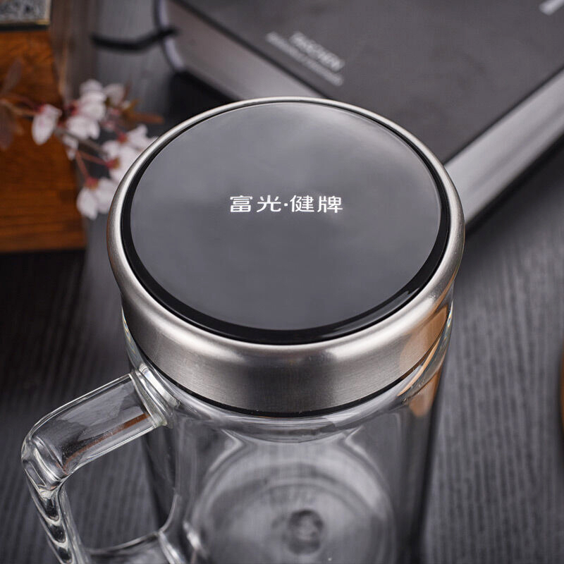 富光(FUGUANG) 男女士带茶隔 便携创意双层泡茶玻璃水杯 黑色 570ML (X1501-KSPT)