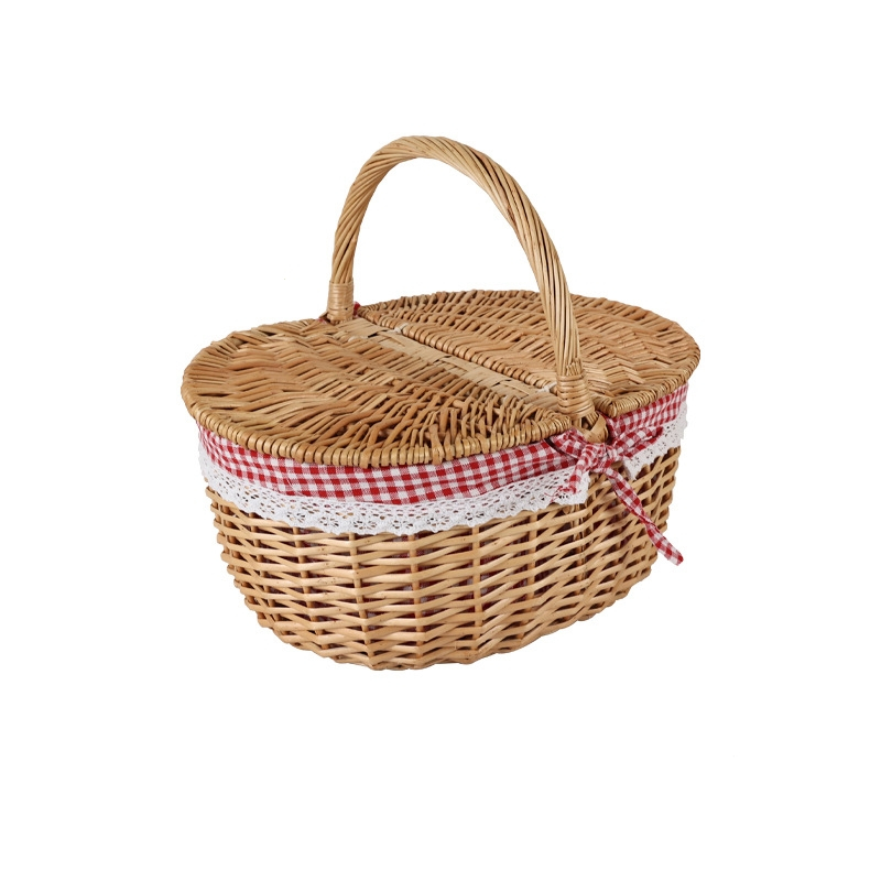 闪电客野餐篮手工编织篮藤编篮子伴手礼手提篮菜篮子收纳篮收纳筐小号