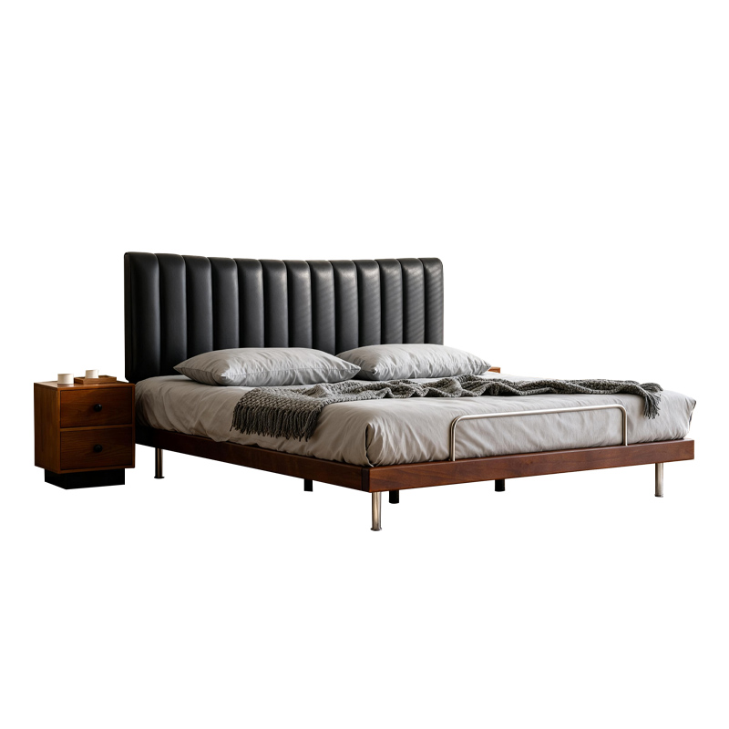 实木床超薄床钢琴键包豪斯高脚床双人床主卧床卧室床婚床皮艺软包床 1.8*2.0米 零压护脊舒眠床垫【软硬适中睡感】