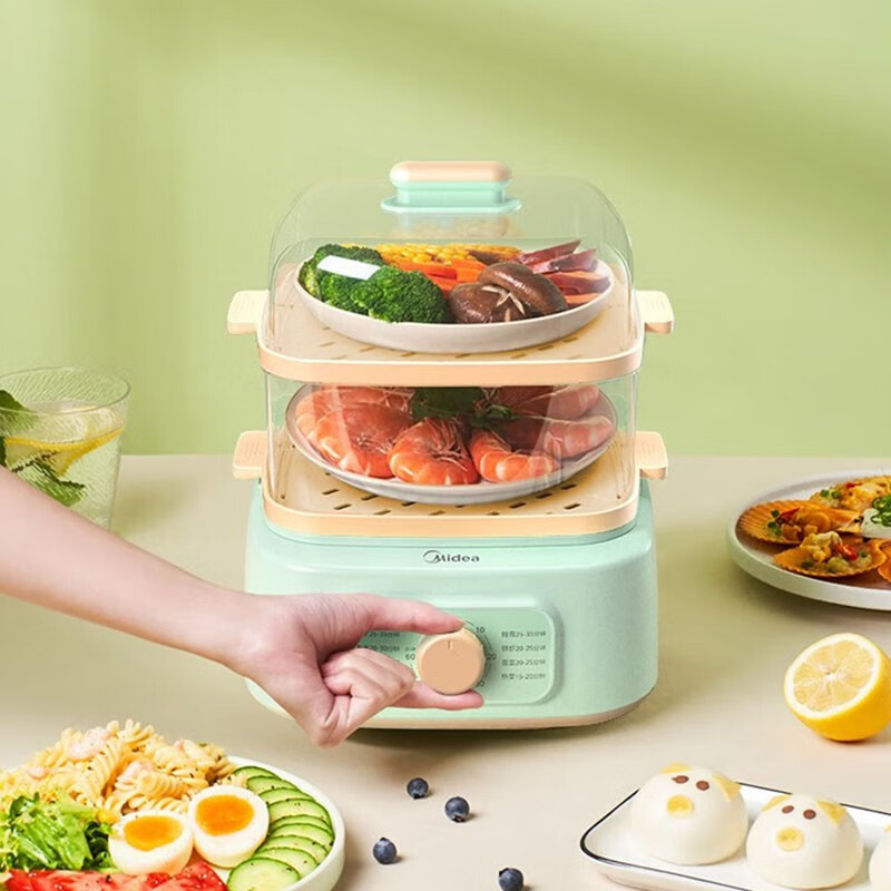 美的(Midea)电蒸锅 家用多功能可定时分体式6升大容量蒸锅电蒸笼 蒸煮两用 家用蒸煮锅MZ-ZG2020Q3-402高清大图