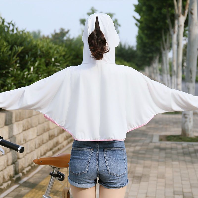 防晒衣女2021新款夏季冰丝外套女防晒开衫骑车防紫外线防晒服长袖 蓝色(普通帽檐) 80-130斤