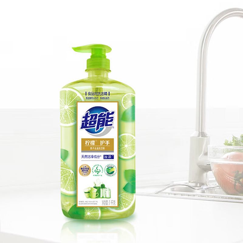 超能洗洁精果蔬安心洗去污除异味离子去油(柠檬护手)1kg*3瓶高清大图