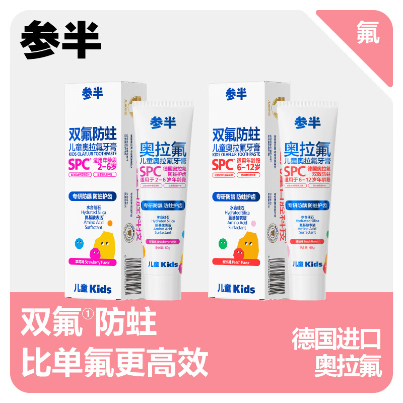 参半儿童奥拉氟牙膏-蜜桃味 奥拉氟儿童牙膏含低氟高效防蛀防龋齿温和清洁高清大图