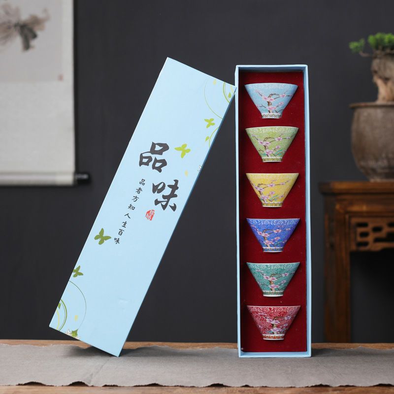 珐琅彩茶杯陶瓷茶具粉彩描金扒花品茗杯主人单杯功夫茶杯子礼盒装 帝王黄祥龙杯