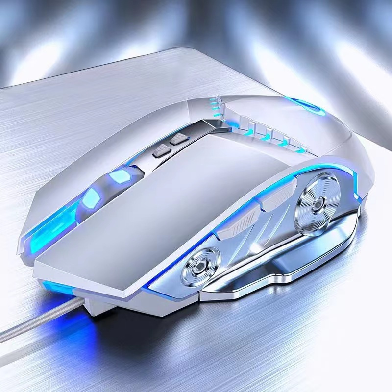 HKNA 有线鼠标 游戏机械台式笔记本电脑家用办公鼠标吃鸡CF英雄联盟网游游戏无线鼠标六键宏快捷 顶配版-白色按键无声【送鼠标垫】