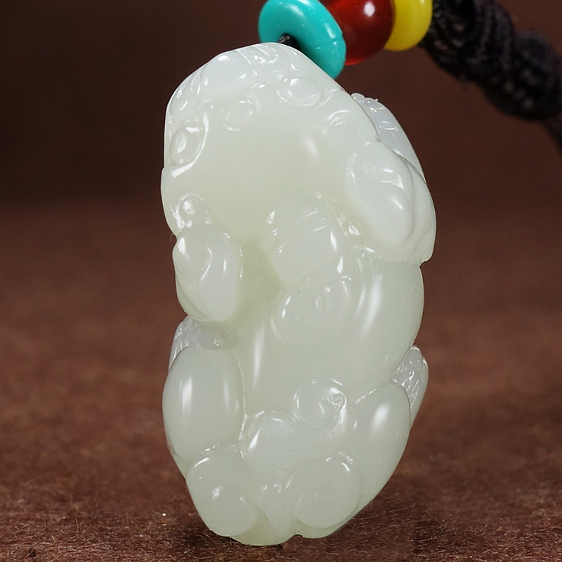 臻玉盈 和田玉貔貅吊坠男士女款皮休挂件 佳礼附送鉴定证书 40*22mm 男士大款 貔貅头向左