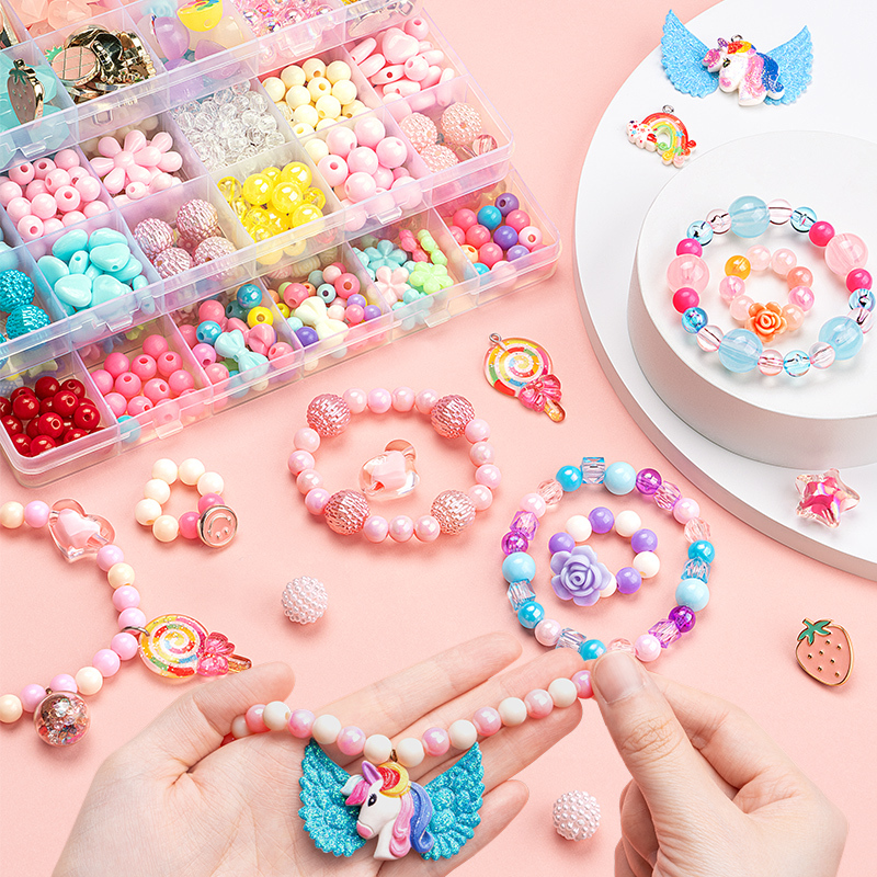 儿童串珠手工diy材料包宝石项链手链穿珠子女孩首饰女童益智玩具