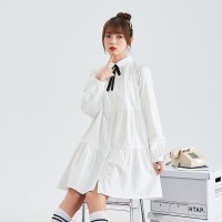 唐狮春季新款学院风长袖连衣裙女学生a字衬衫娃娃裙送领结