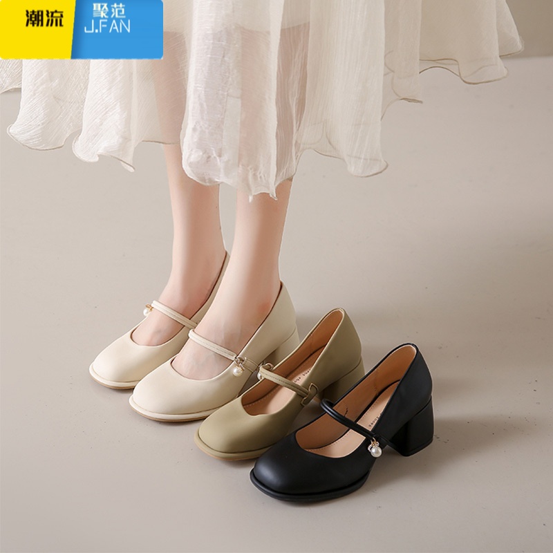 聚范玛丽珍女鞋2024新款时尚百搭法式中粗跟单鞋温柔配裙子高跟鞋高清大图