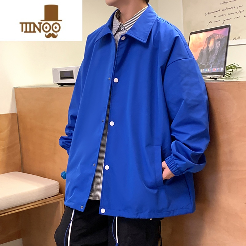 YANXU外套男士ins潮牌港风翻领工装青少年长袖宽松男款夹克上衣高清大图