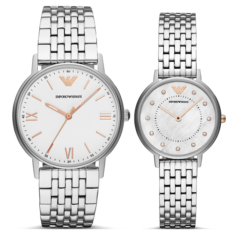 阿玛尼emporioarmani手表时尚金属钢链圆盘石英表情侣男士女士石英
