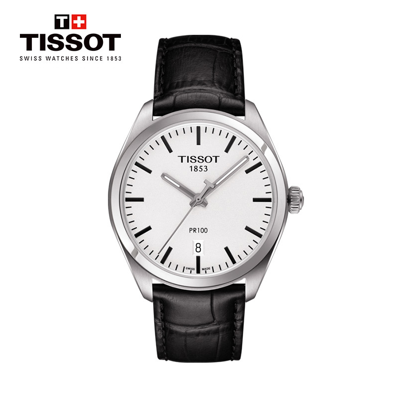 天梭(TISSOT)瑞士手表 简约低调黑色刻度夜光 PR100系列皮带男士石英表T101.410.16.031.00