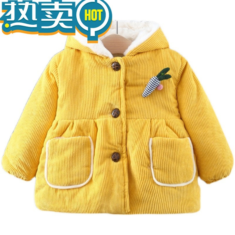 绿彩虹光女宝宝棉衣外套冬装棉服加绒加厚棉袄婴儿小童冬天衣服洋派