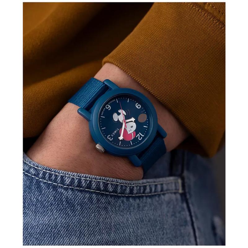 Timex 中性藍色尼龍帶mm圓盤運動腕表 防水耐磨時尚潮流