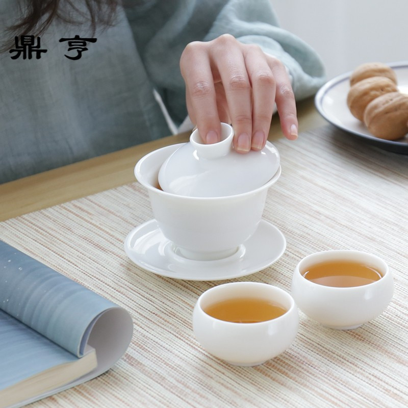 鼎亨 白瓷三才盖碗茶杯大号茶碗泡茶德化陶瓷功夫茶具家用套装
