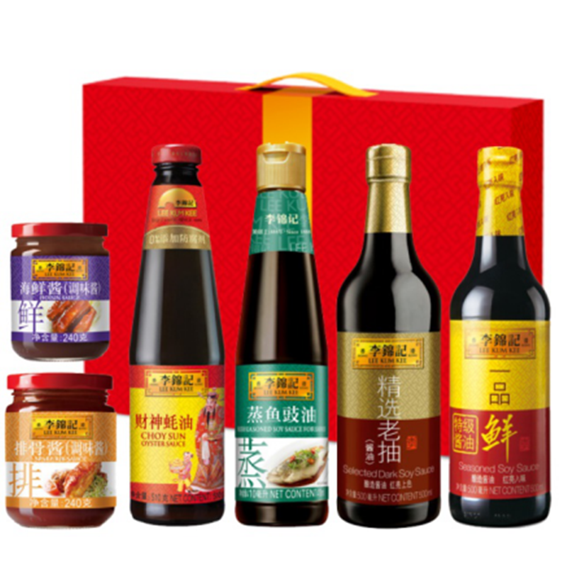 李锦记 调味料组合C(特级酱油500ml+老抽500ml+蚝油510G+豉油410ml+排骨酱240G+海鲜酱240G)