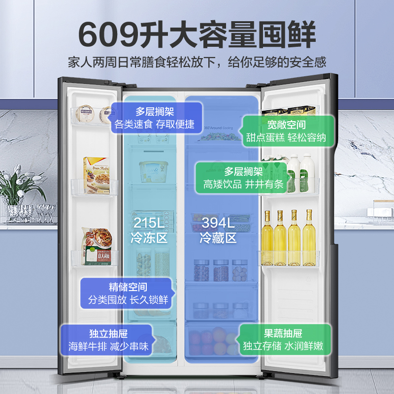容声(Ronshen) 609升 双变频节能对开门电冰箱 一级能效 CAA离子除菌净味 BCD-609WD11HP