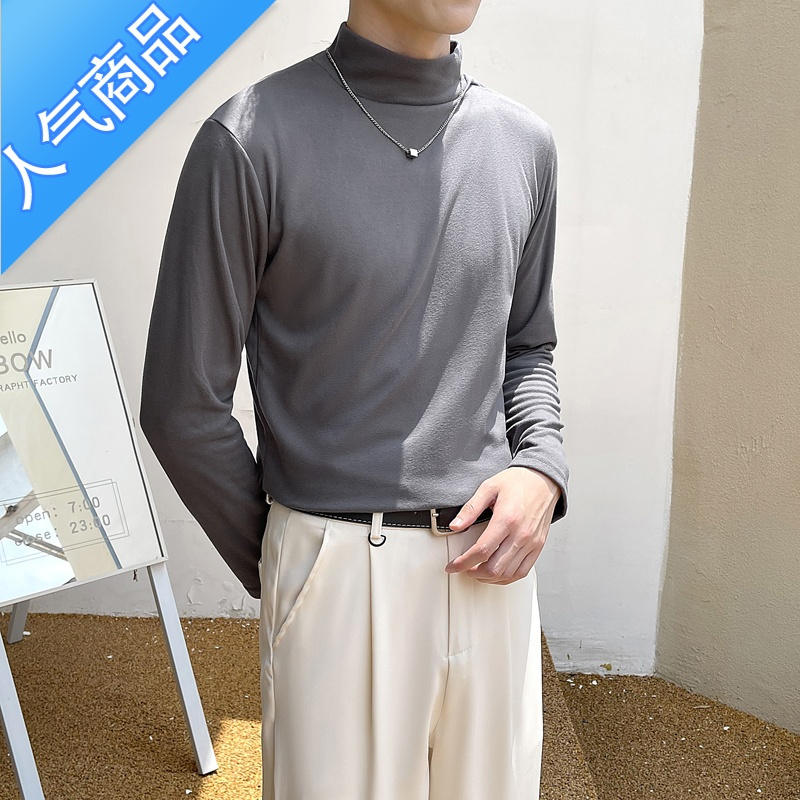 喻娄秋冬季半高领打底衫男修身保暖轻熟风上衣内搭双面德绒长袖t恤男T恤