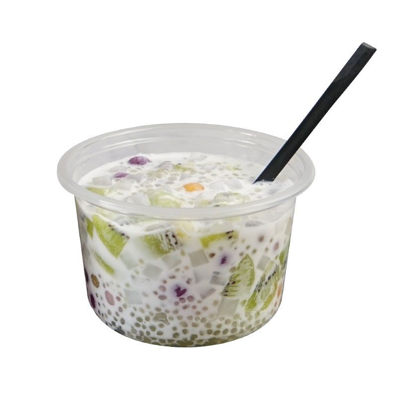 芋圆烧仙草西米露水果捞包装打包盒一次性冰粉盒子专用碗甜品杯子 凸350ml透明碗50个 无盖