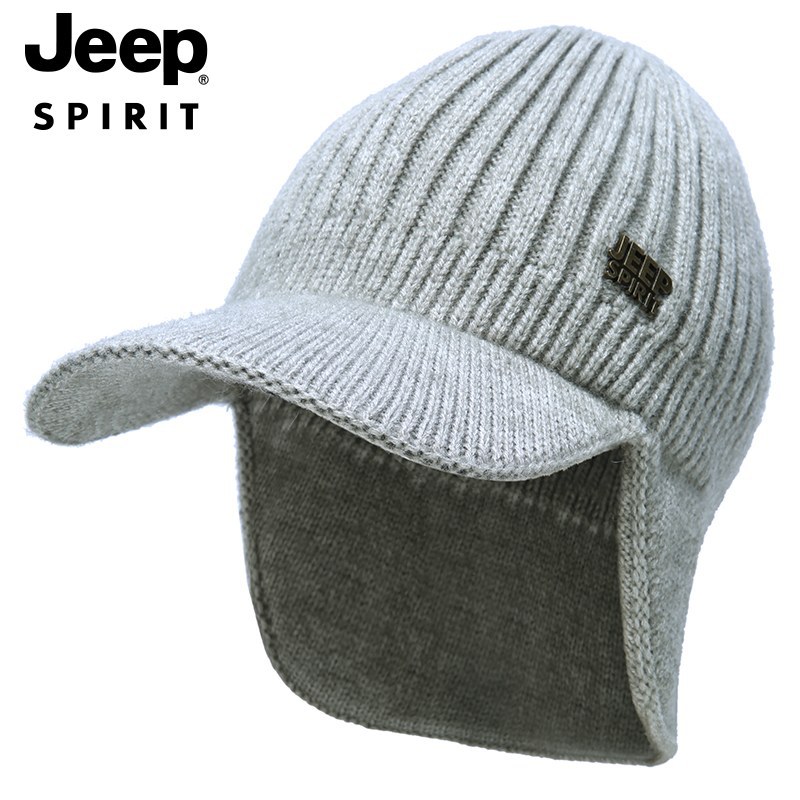 JEEP SPIRIT新款毛线帽带护耳保暖针织帽子男女帽子A0637