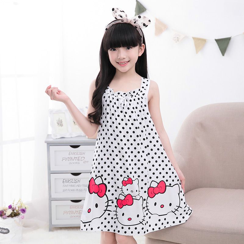 女童棉绸无袖睡裙夏季家居服睡衣小孩公主宝宝裙子儿童吊带连衣裙