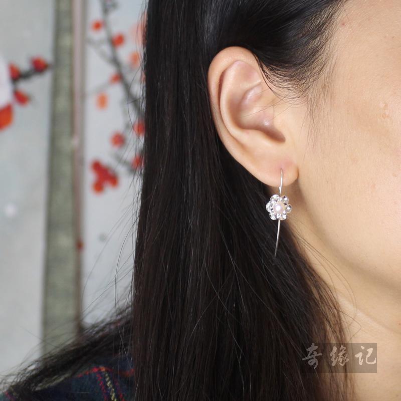 日韩版天然珍珠耳坠925纯银唯美花朵耳环女气质甜美耳钉 时尚饰品送女朋友老婆生日礼物送女朋友七夕情人节礼物