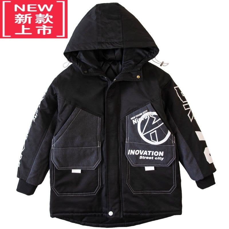 可莉允男童加厚棉服外套2022新款秋冬季中大儿童男孩洋气长款保暖棉衣袄图片