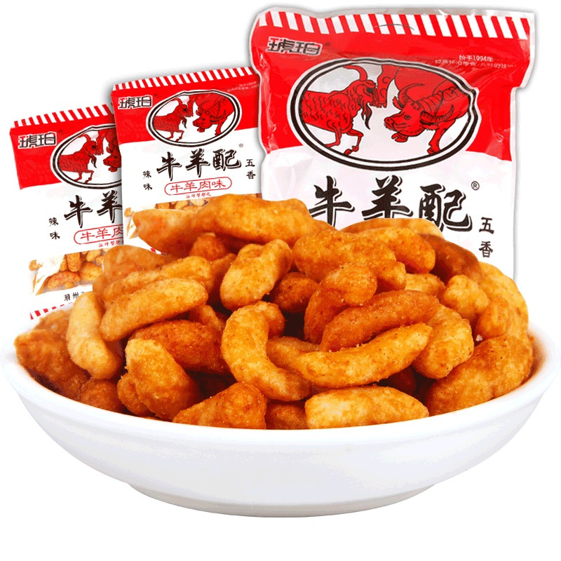琥珀牛羊配500g袋装牛羊肉味儿时膨化零食8090怀旧休闲零食小吃视频