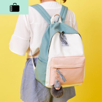 ins双肩包女书包学生韩版初中高中2019新款帆布校园原宿风大容量NEWLAKE 绿色+娃娃挂件粉色前口袋