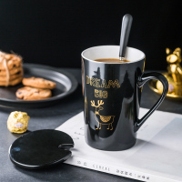 亿嘉IJARL 创意陶瓷杯马克杯杯子带盖带勺可爱咖啡杯