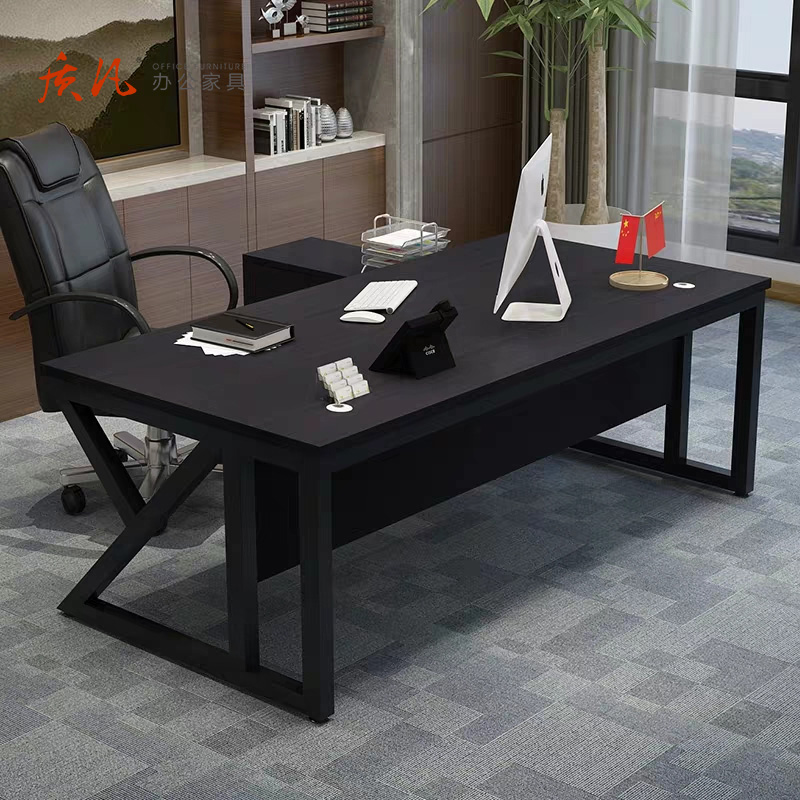 苏宁 质凡 办公家具办公桌老板桌总裁桌1.8米桌+侧柜(浅胡桃色+白架)高清大图