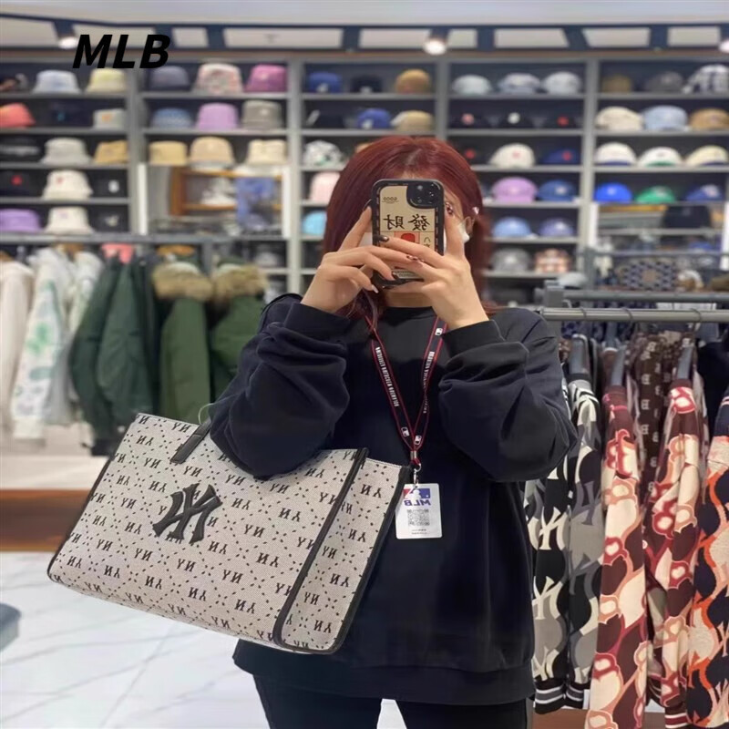 mlb韩国代购托特包女新款洋基队ny复古老花手提包单肩休闲斜挎包视频