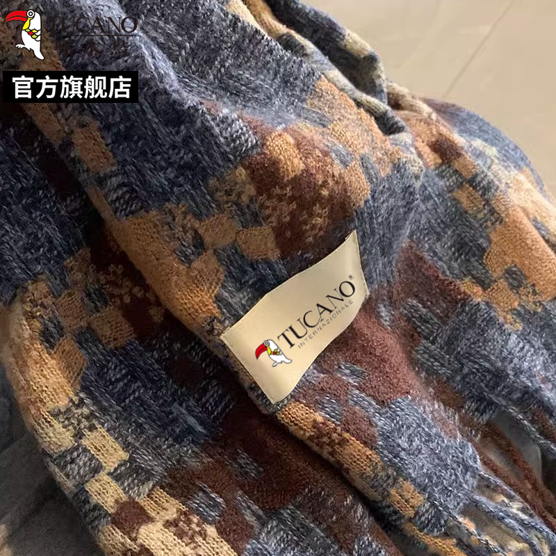 啄木鸟2024冬新款复古格纹围巾女冬季保暖百搭情侣氛围感围脖学生高清大图