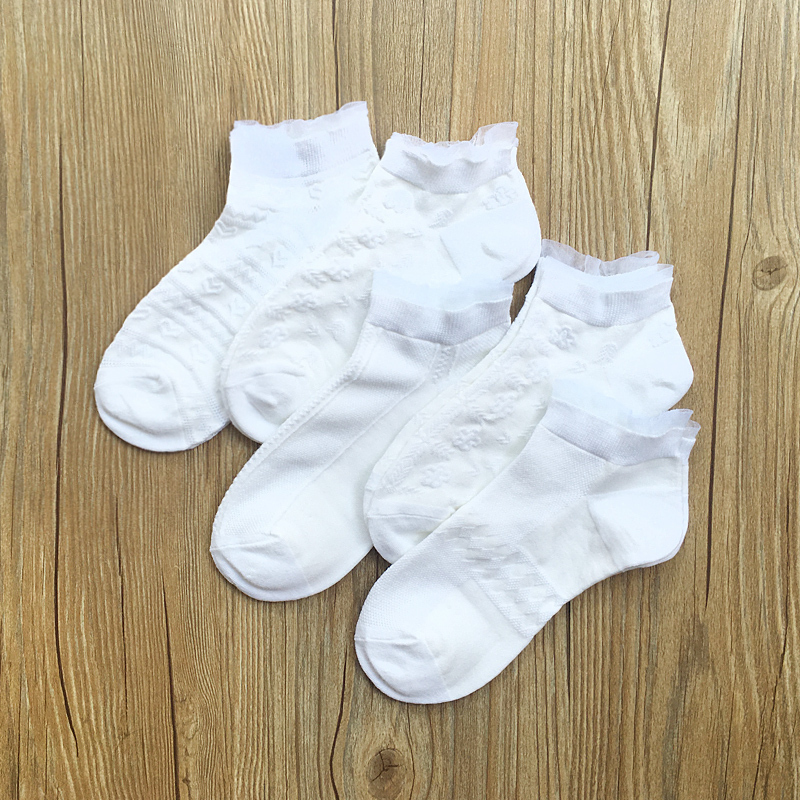 盛世尼曼夏季女生小白袜棉短袜薄款透气网眼袜低帮船袜白色袜子女小