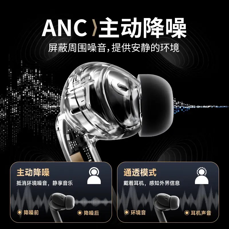 爱国者(aigo)主动降噪超长续航TWS蓝牙耳机TQ17黑色_高清大图