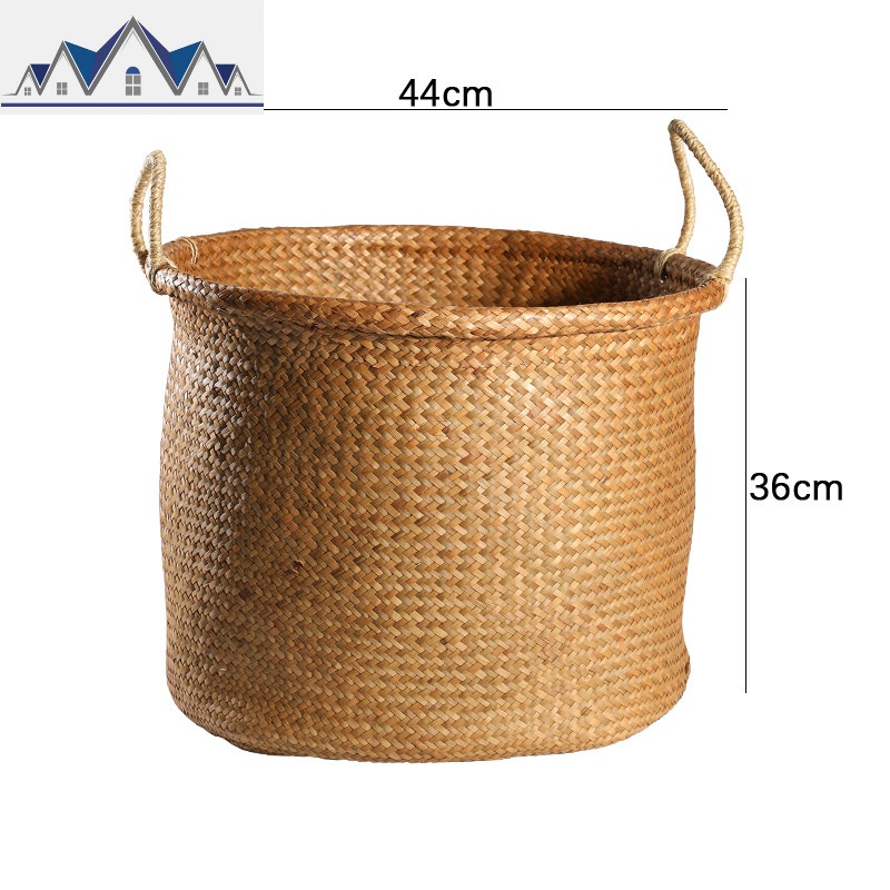 Kens 大号编织脏衣篮编收纳筐圆形 藤编脏衣桶 手提玩具收纳桶 三维工匠收纳篮 橙色大号