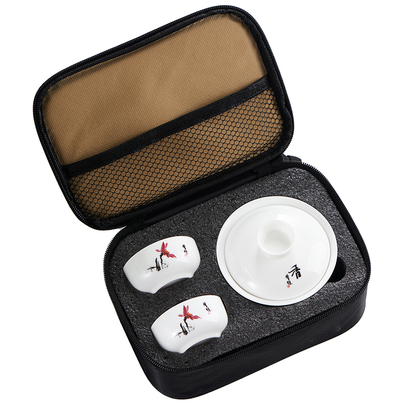 北国风光 骨瓷旅行茶具 映日荷花TS-0118 套高清大图