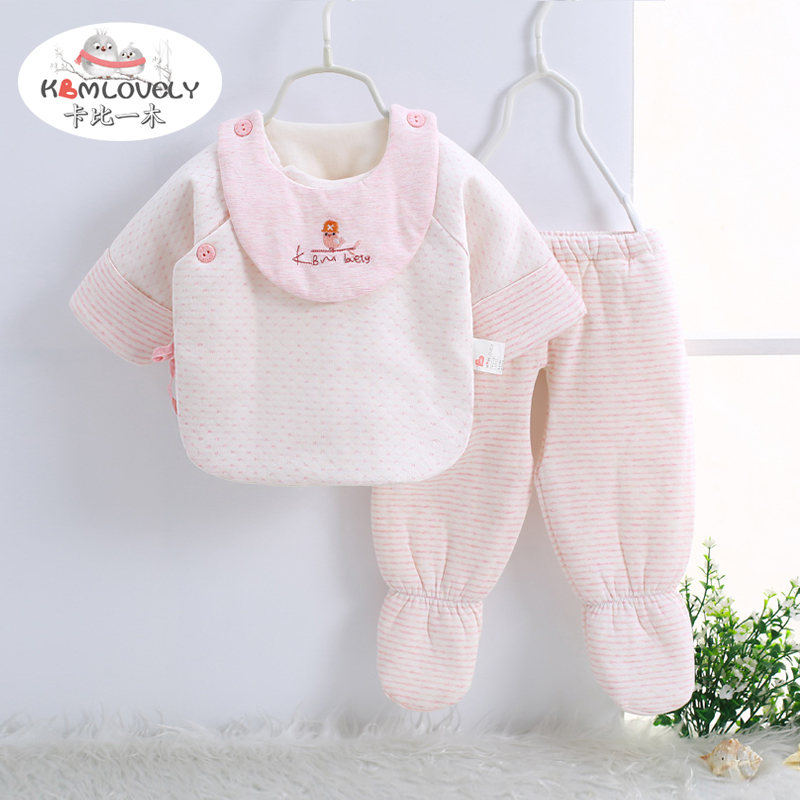 卡比一木KBMLOVELY 婴幼儿新生儿套装半背初生衣纯棉内衣套装52cm 59cm连脚裤子绅士小鸟套装KM8143